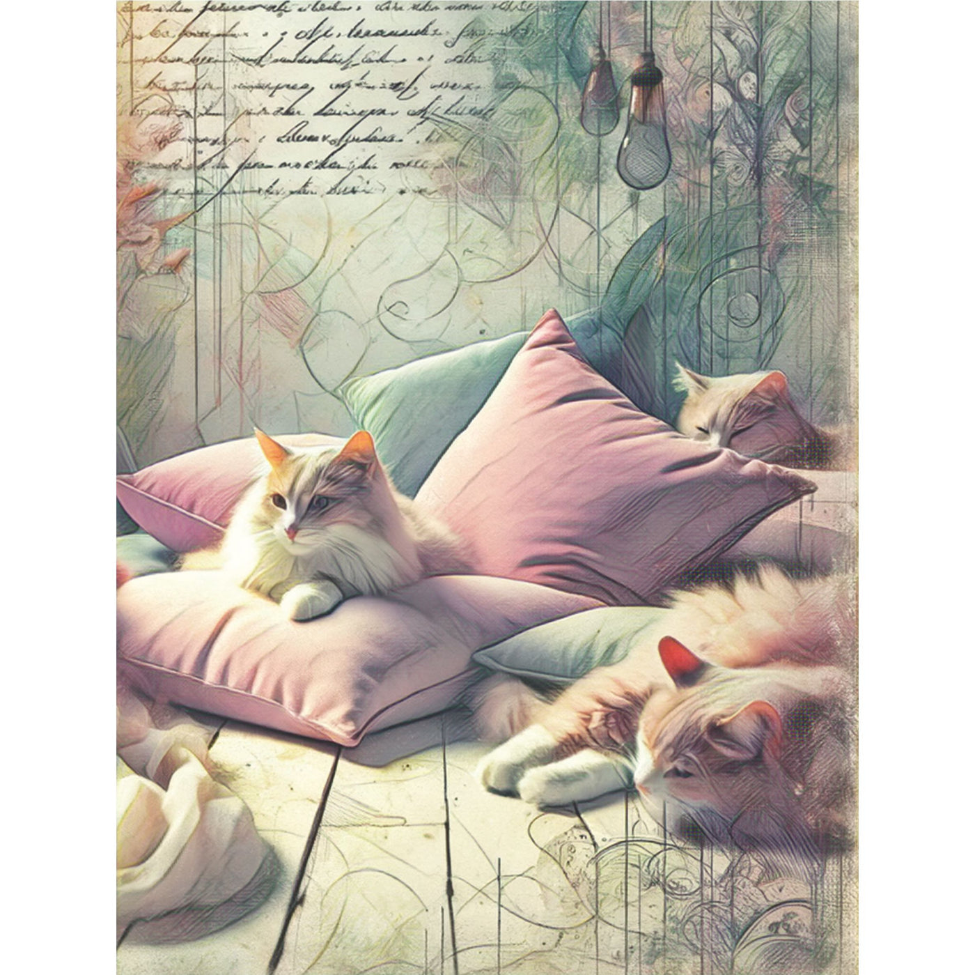 Comfy Cats Rice Paper, 8 x 10.5 inch - for Decoupage Scrapbooking Cards Crafts