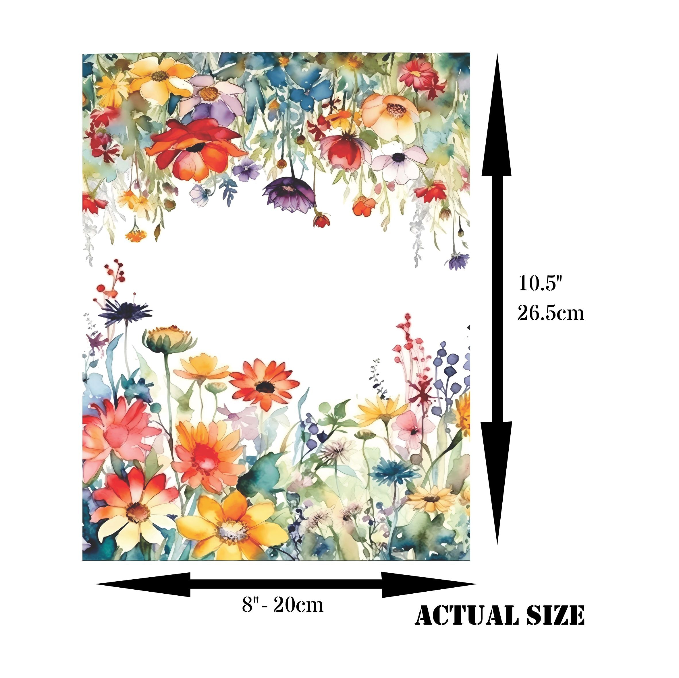 Wild Flower Borders Rice Paper, 20.32 x 26.67 cm - for Decoupage Cards Crafts