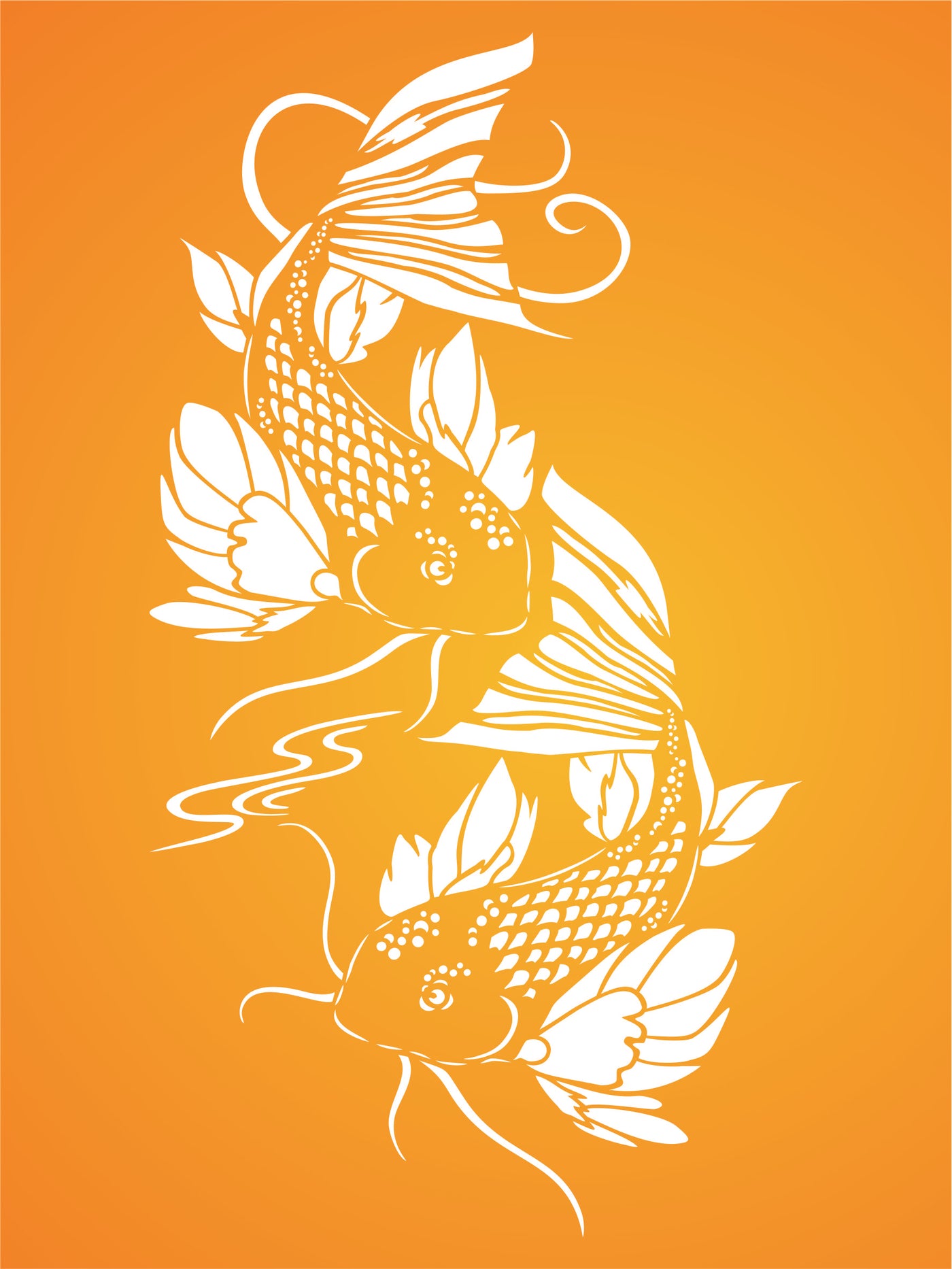 Koi Fish Stencil - Asian Oriental Carp Fish Animal Pond Water