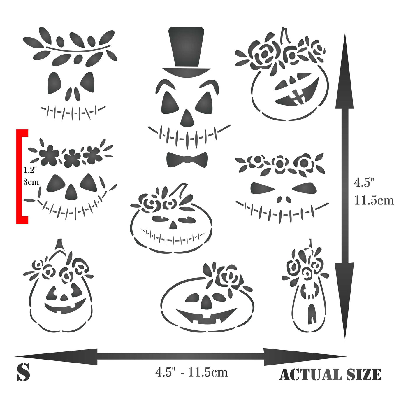 Pumpkin Faces Stencil - Halloween Pumpkin Face Flowers for Journals