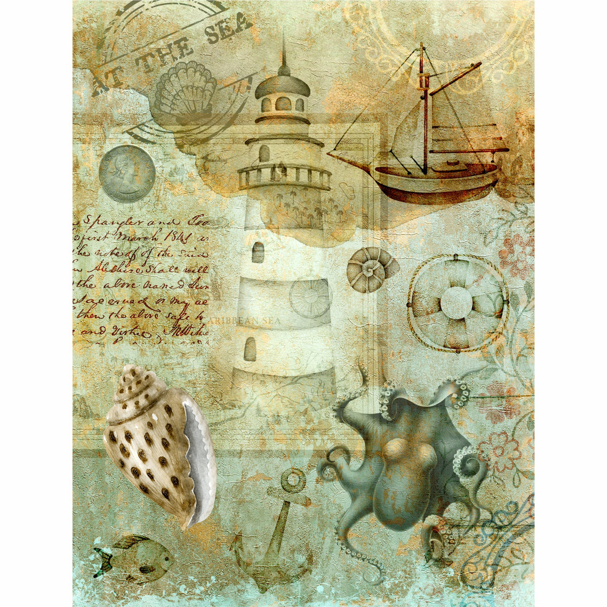Sea Life Theme Rice Paper- 6 x Different Printed Mulberry Paper Images 30gsm