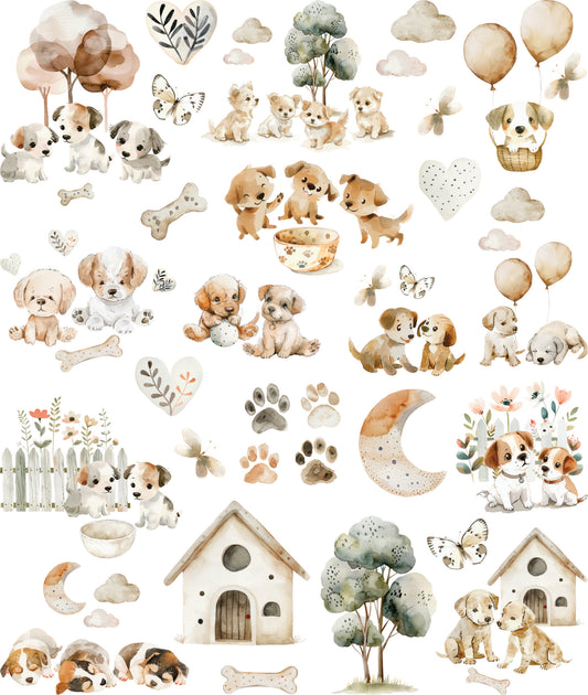 Boho Puppies Decoupage Rice Paper, 29.21 x 36.83 cm - for Journal Cards Crafts