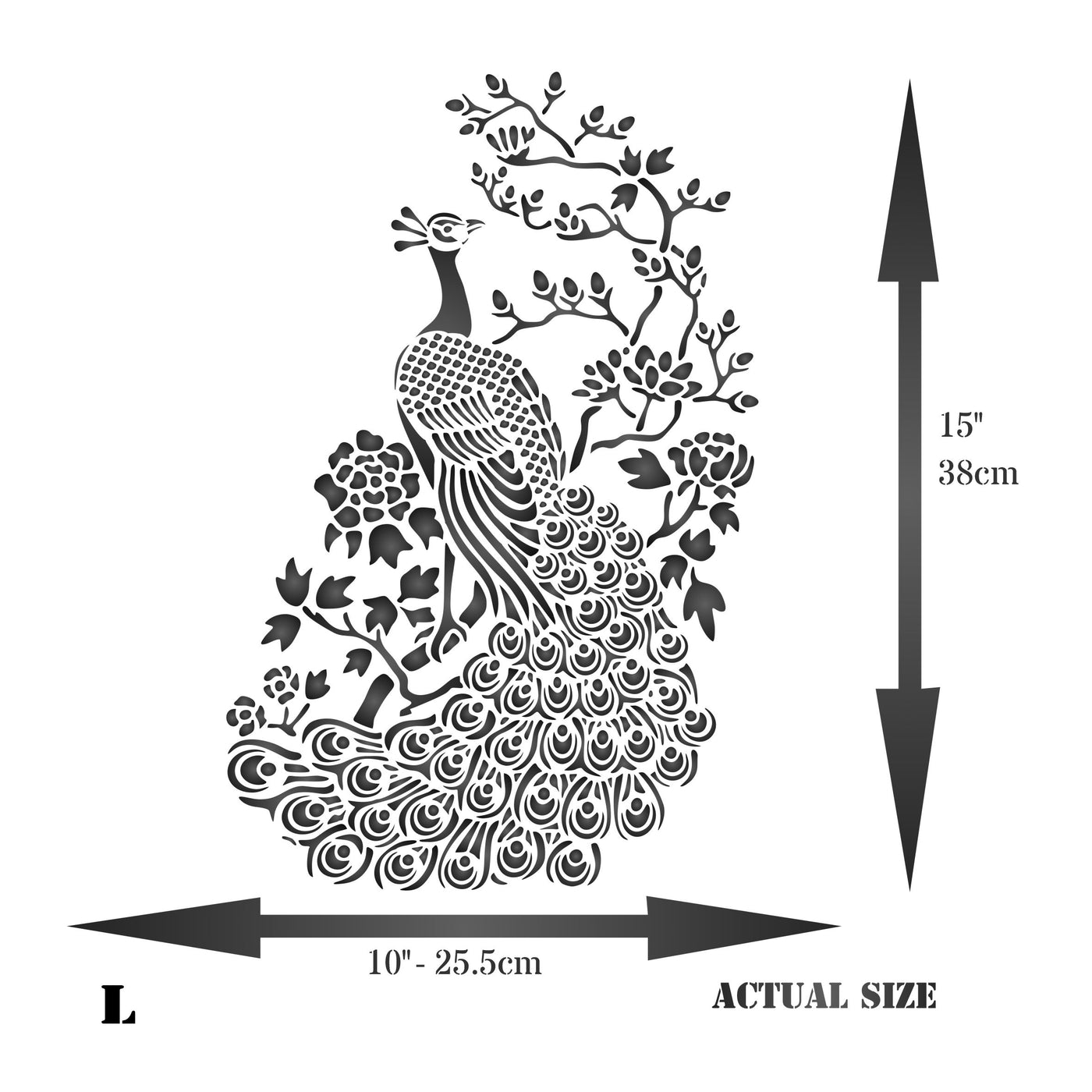 Oriental Peacock Stencil - Asian Peacock Bird and Flowering Tree