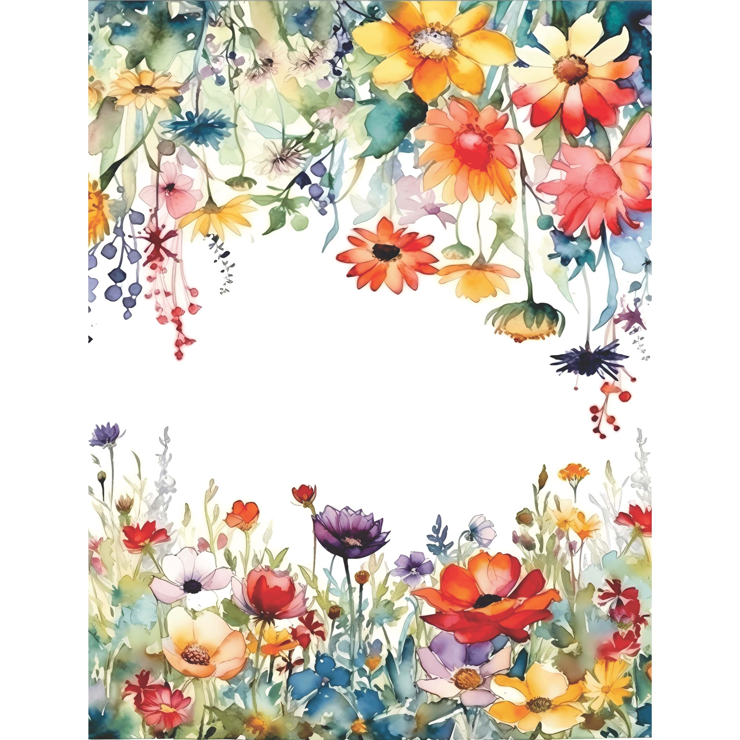 Wild Flower Borders Rice Paper, 20.32 x 26.67 cm - for Decoupage Cards Crafts