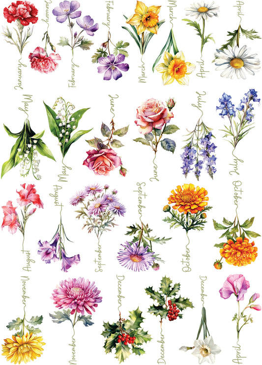 Birthday Flowers Rice Paper, 29.21 x 40.64 cm - for Decoupage Furniture Crafts