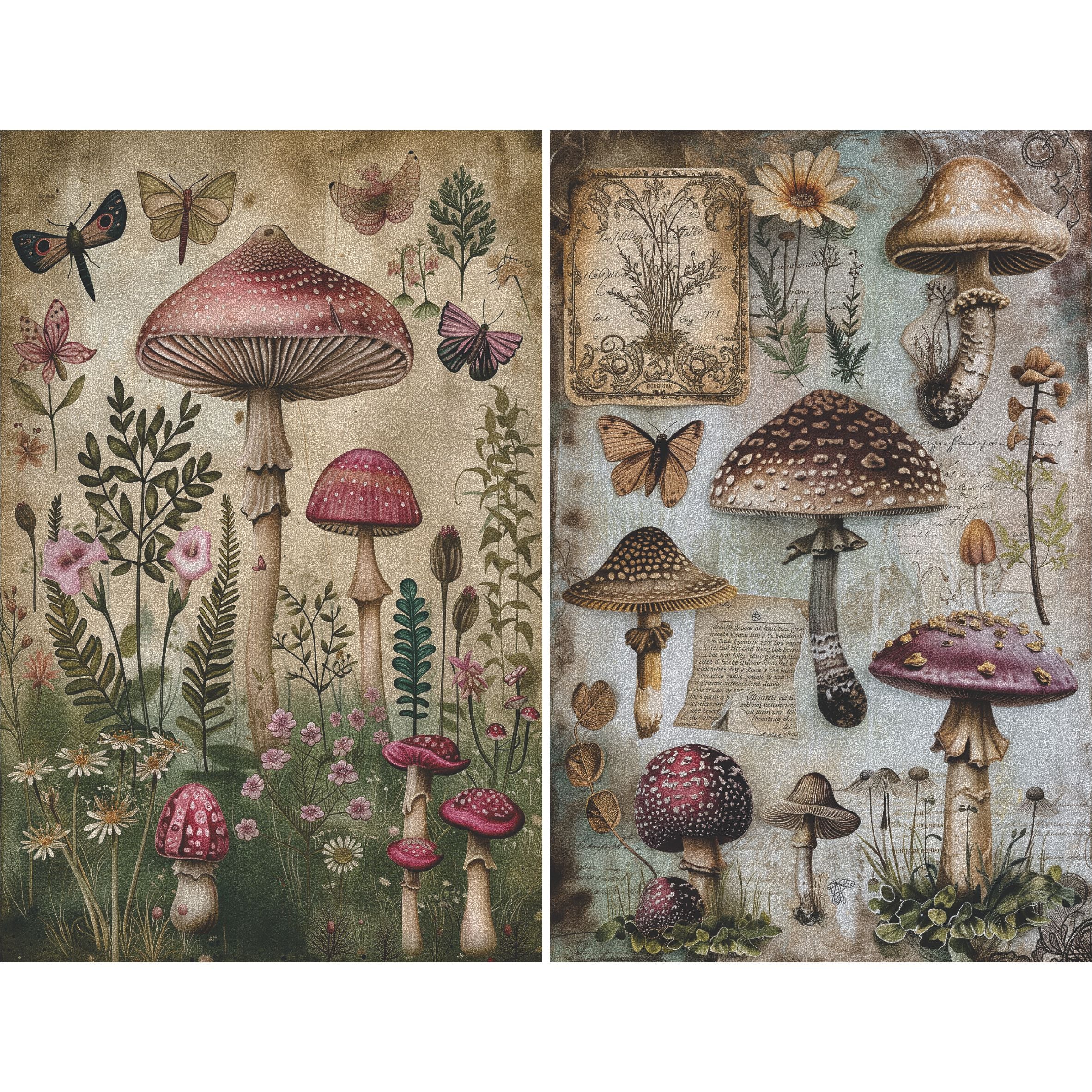 Mushrooms Decoupage Rice Paper, 8 x 10.5 inch - for Scrapbooking Cards Crafts