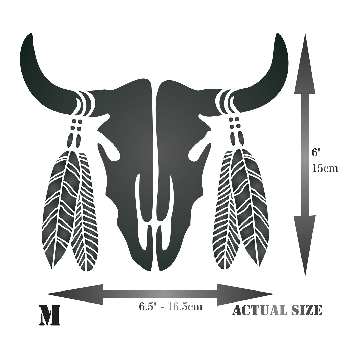 Bull Skull Stencil - Boho Cow Head Feathers