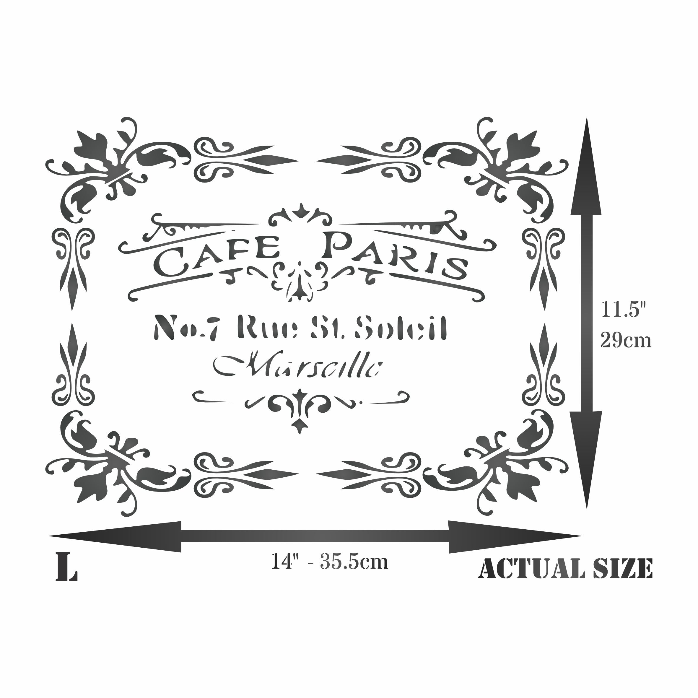 Cafe Paris Stencil, 10.5 x 8.5 inch - Vintage French Themed Sign Label