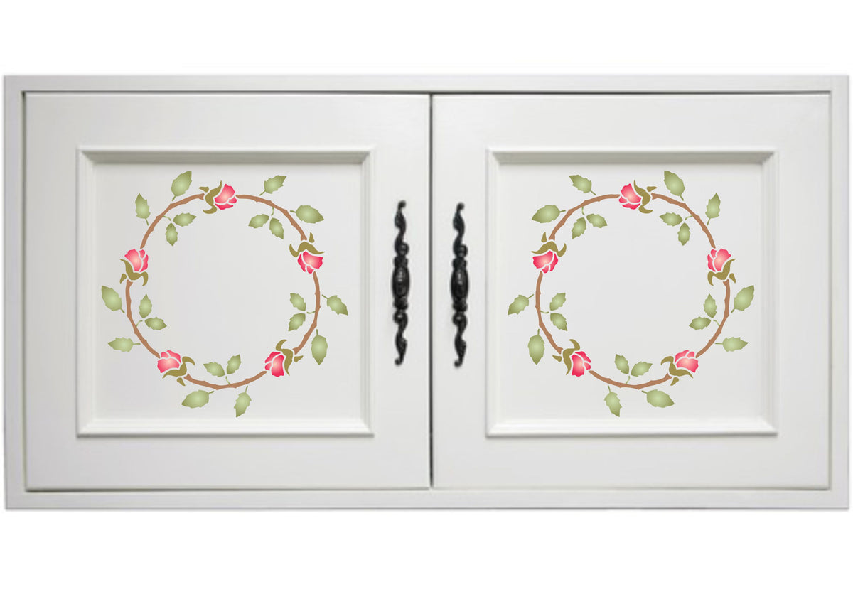 Rose Wreath Stencil, 25.4 x 25.4 cm - Ring of Roses Flower Rosebuds