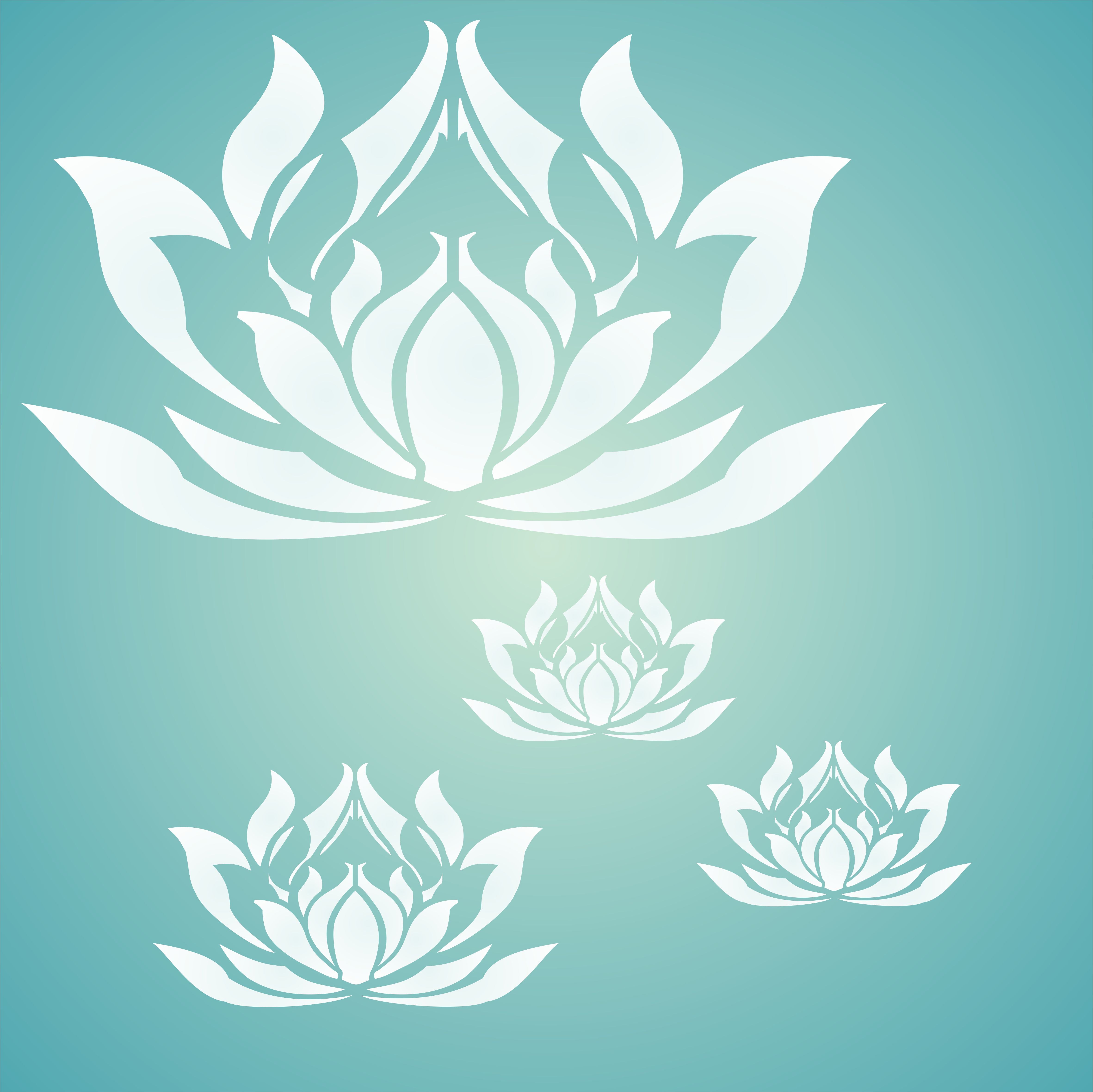 Lotus Flower Stencil, 5 x 3 inch - Stylized Oriental Asian Lotus Bloom