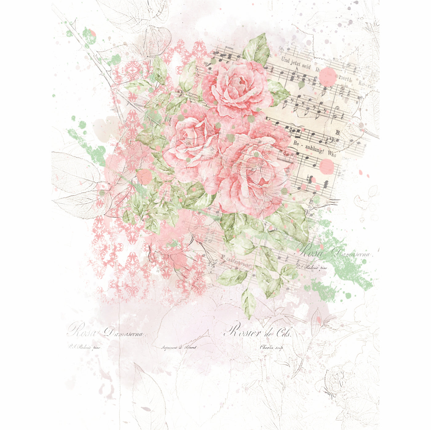 Distressed Floral Overlay Rice Paper- 6 x Printed Mulberry Paper Images 30gsm