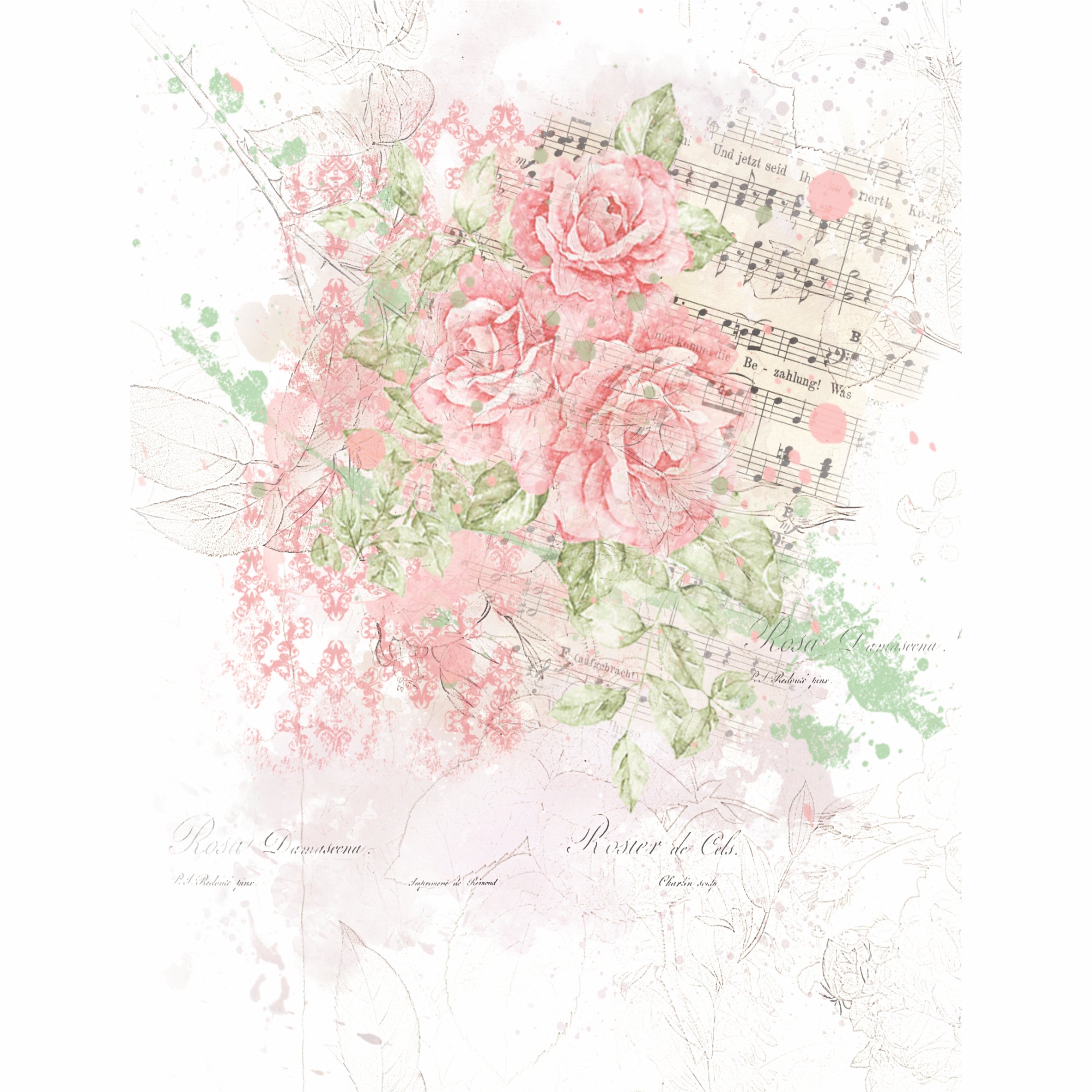 Distressed Floral Overlay Rice Paper- 6 x Printed Mulberry Paper Images 30gsm