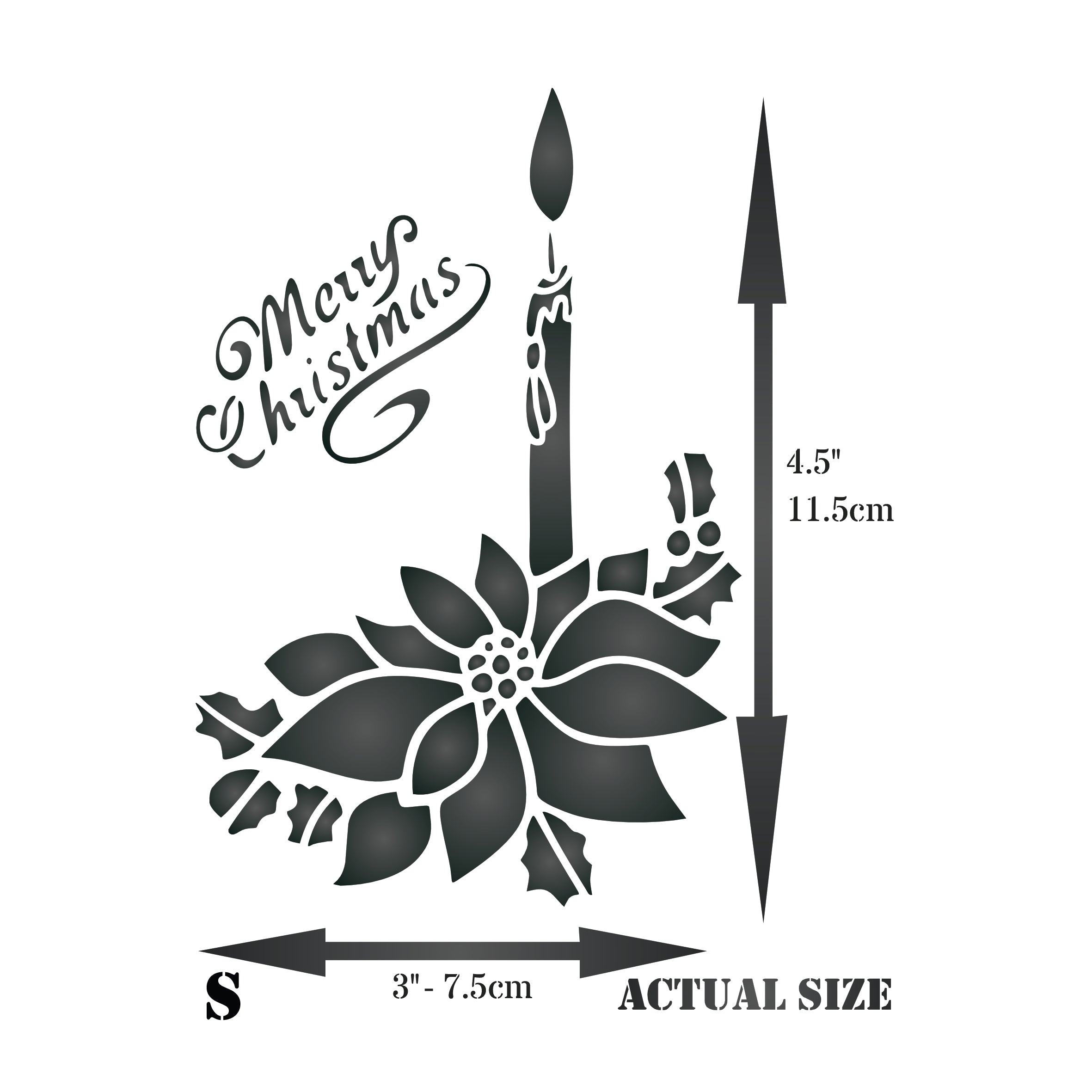 Poinsettia Candle Stencil - Merry Christmas Words Card Flower Candle