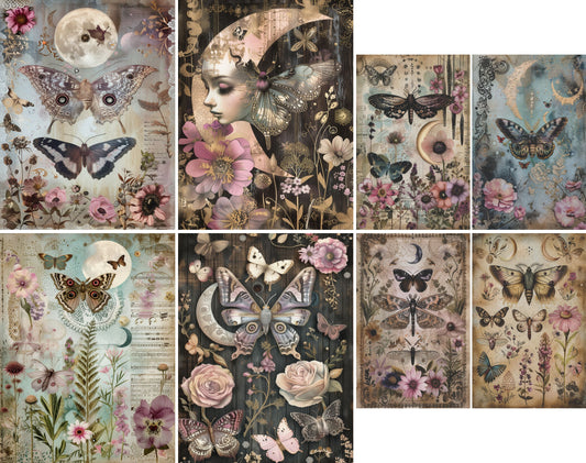 Moths Decoupage Rice Paper, 20.32 x 26.67 cm - for Scrapbooking Cards Crafts