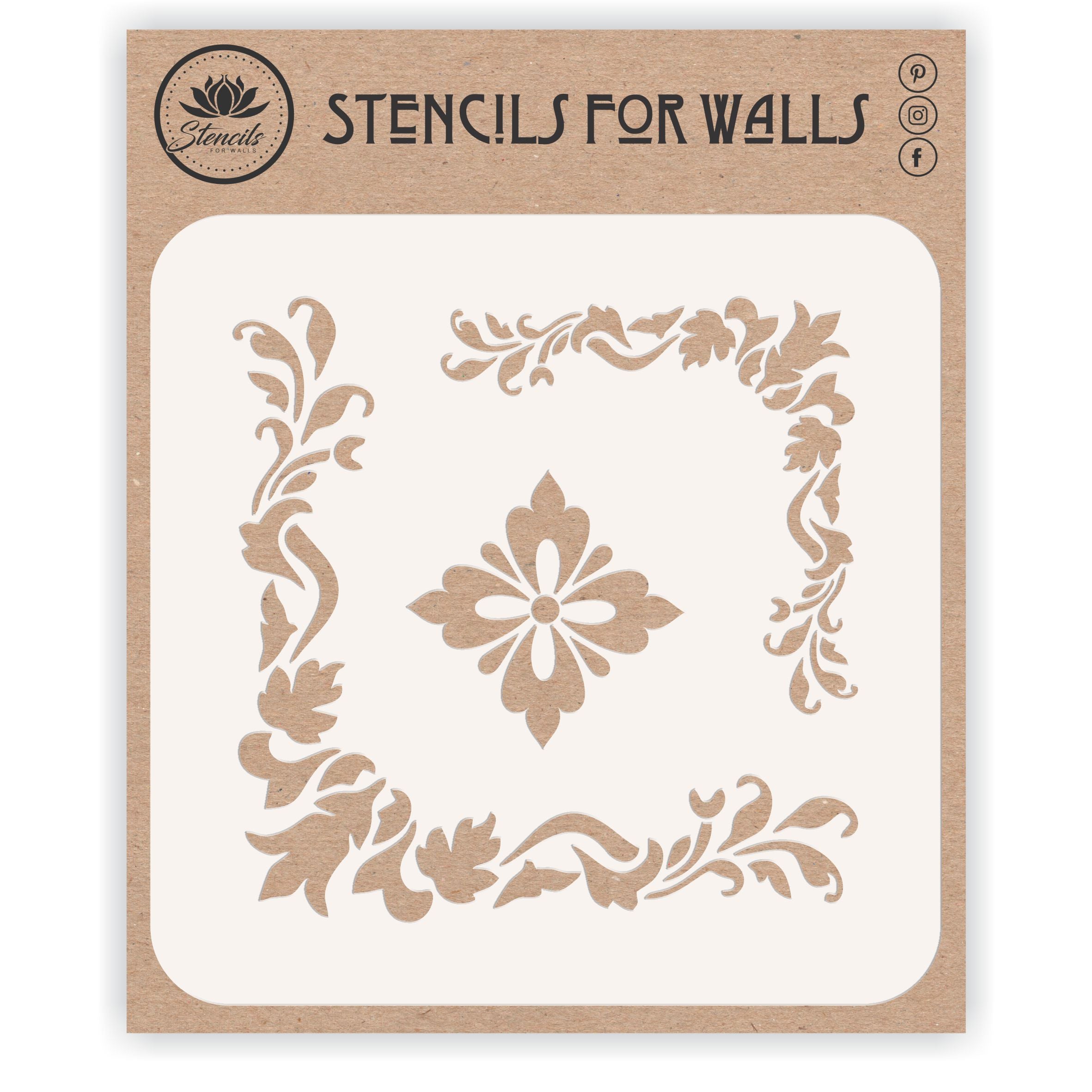 Accent Corners Stencil - Classic Flower Corner Design