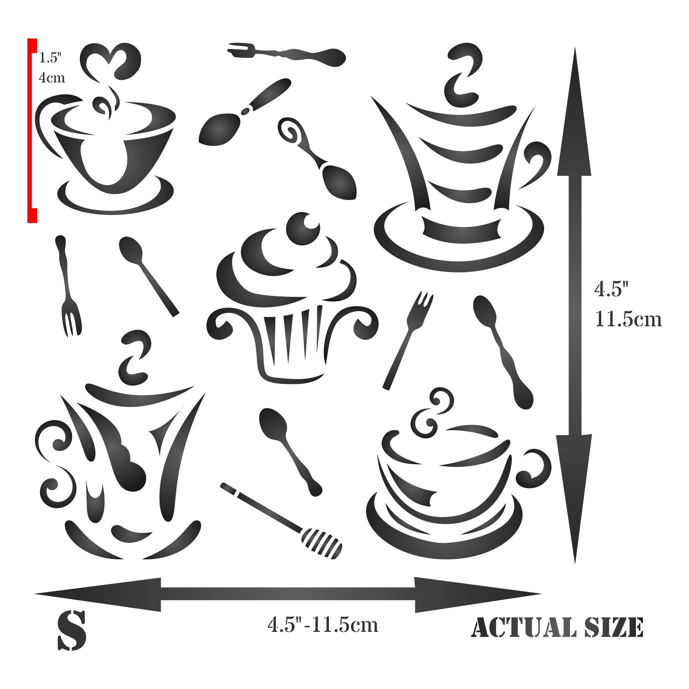 Coffee n Cake Stencil - Stylized Decorative Images Coffee Cup and Cupcake