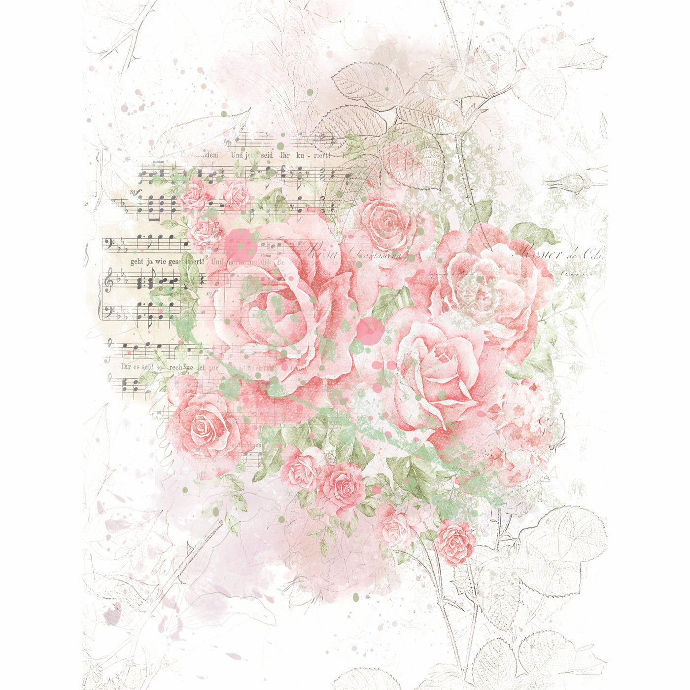 Distressed Floral Overlay Rice Paper- 6 x Printed Mulberry Paper Images 30gsm