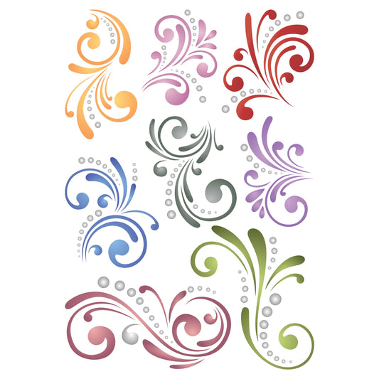 Swirl Accents Layering Stencil, 11.43 x 16.51 cm - Florish Mask use to Add Texture