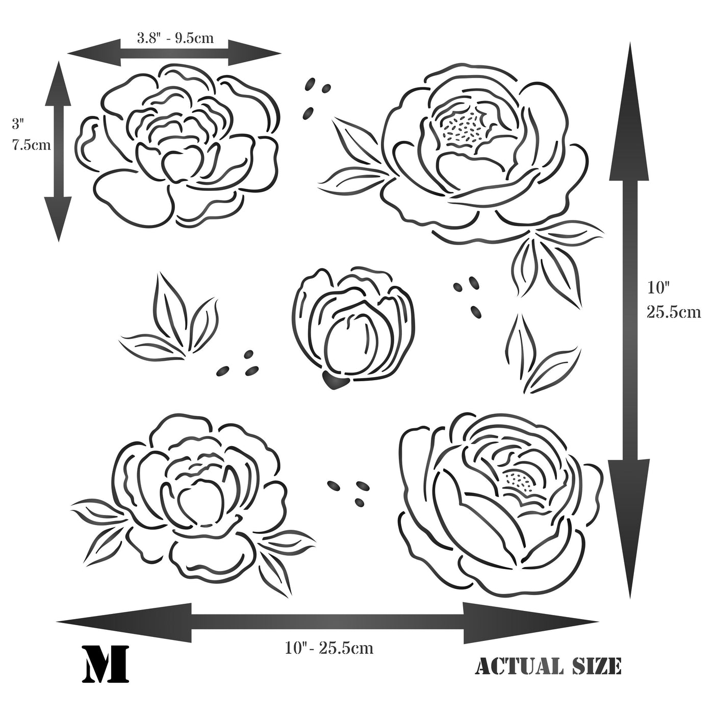 Peony Collection Stencil - Flower Floral Peonies Set