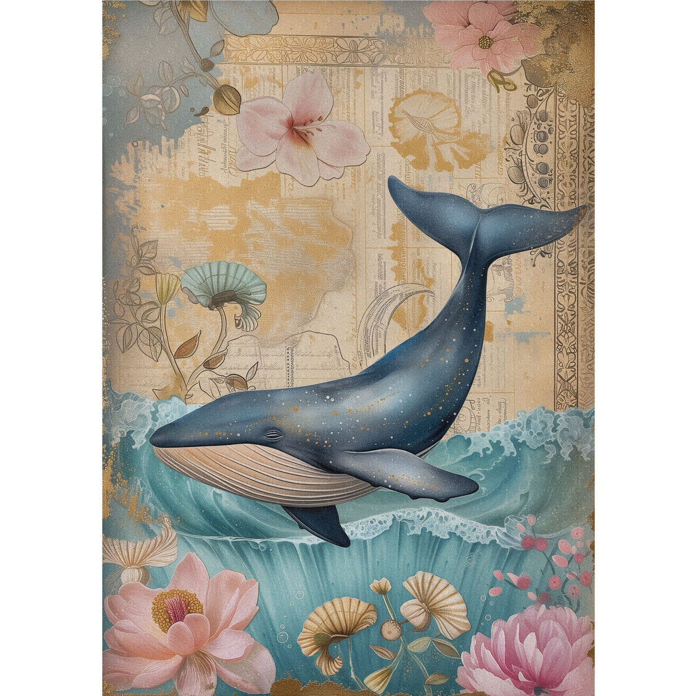 Whales Decoupage Rice Paper, 8 x 10.5 inch - for Scrapbooking Cards Crafts