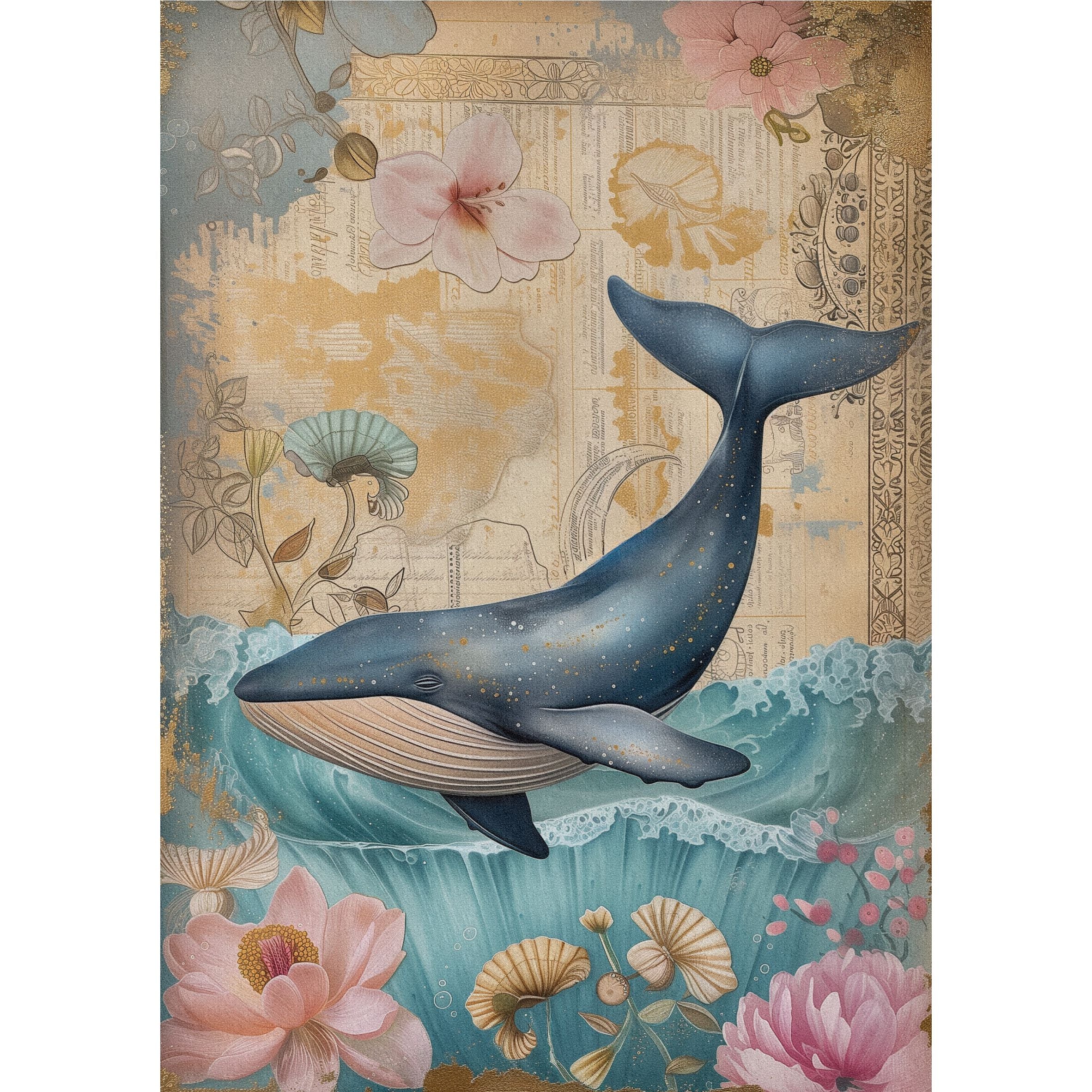 Whales Decoupage Rice Paper, 8 x 10.5 inch - for Scrapbooking Cards Crafts