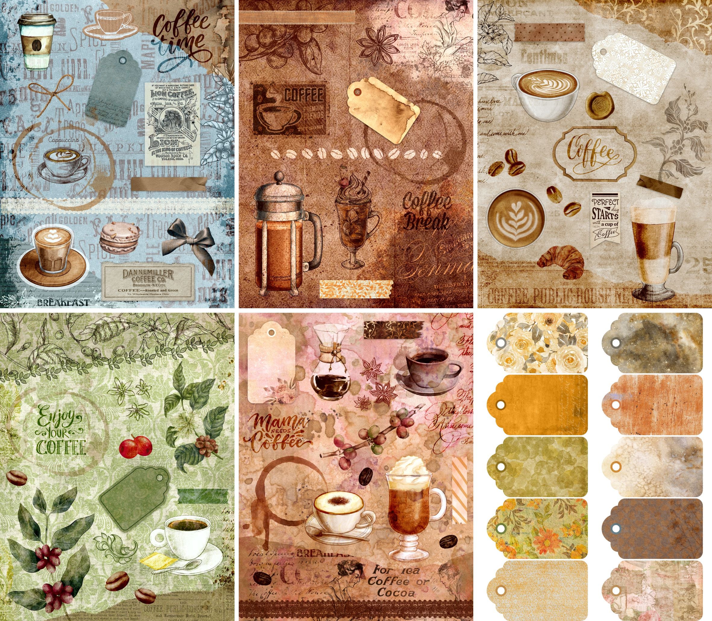 Coffee Decoupage Rice Paper, 8 x 10.5 inch - for Decoupage Scrapbooking Craft