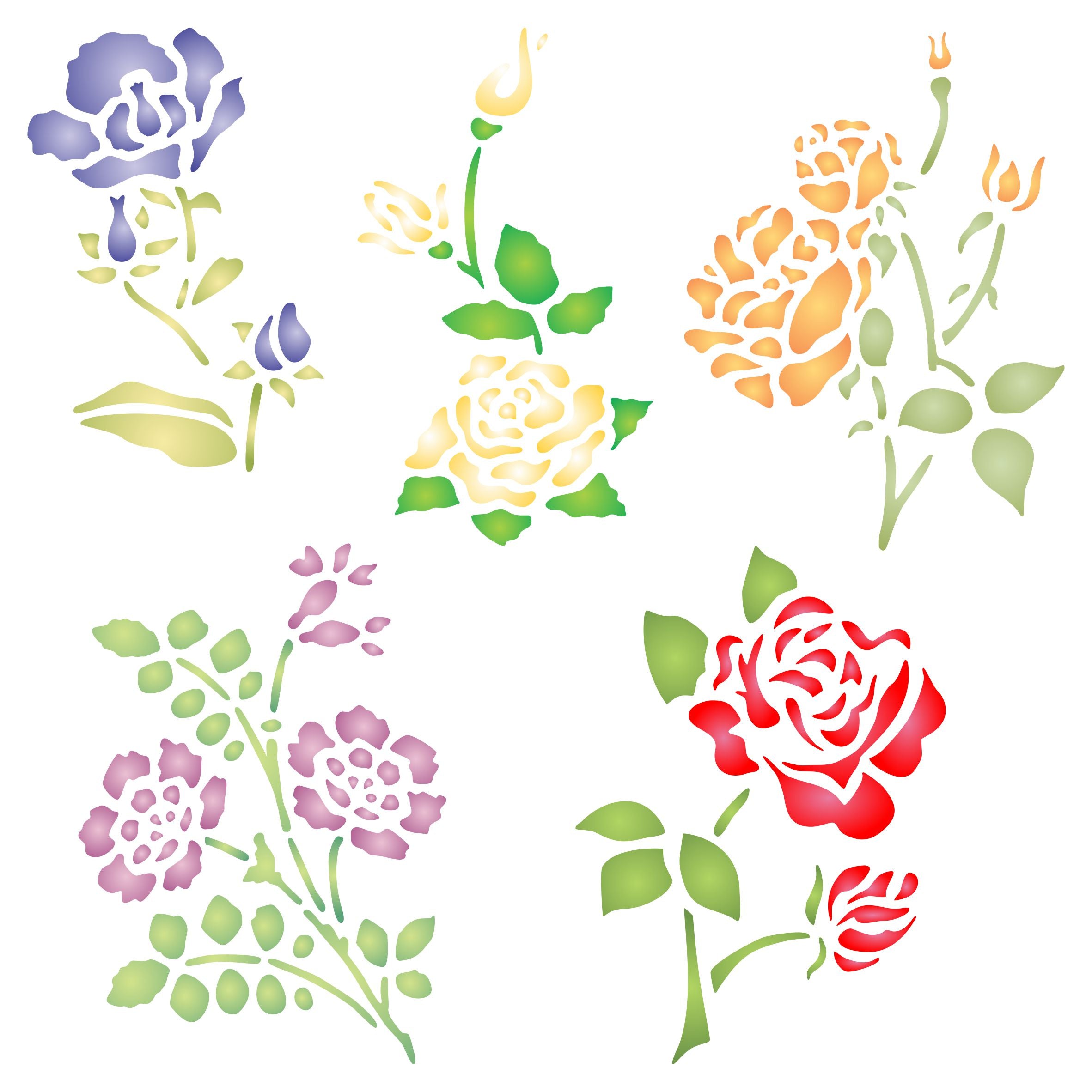 Rose Set Stencil - Classic Rose Flower Designs