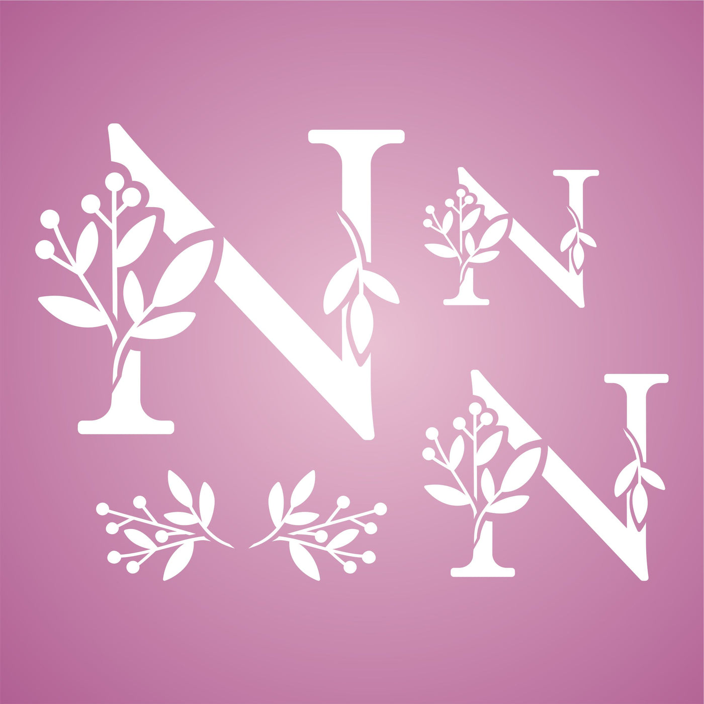 Flower Monogram N Stencil - Leaf Flower Initial 4.5 / 3 / 2 inch on One Sheet