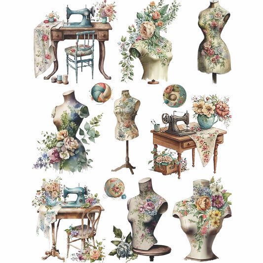 Victorian Sewing Rice Paper, 20.32 x 26.67 cm - for Decoupage Furniture Crafts