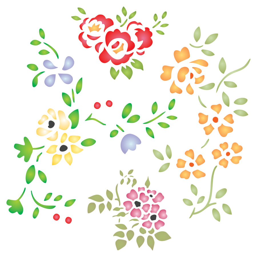 Naive Flowers Stencil - Rose Flora Flower