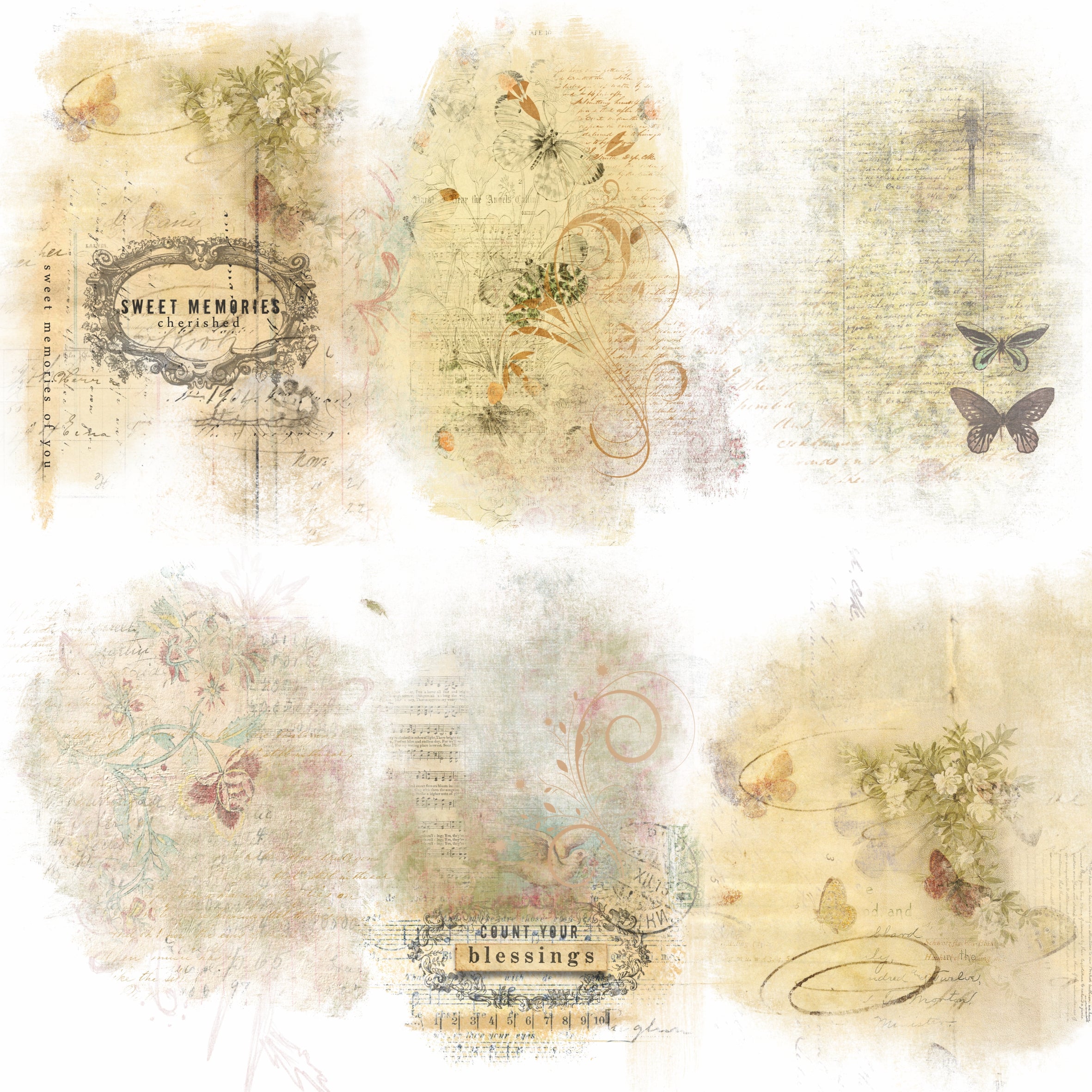 Memories Overlay Rice Paper- 6 x Printed Mulberry Paper Images 30gsm