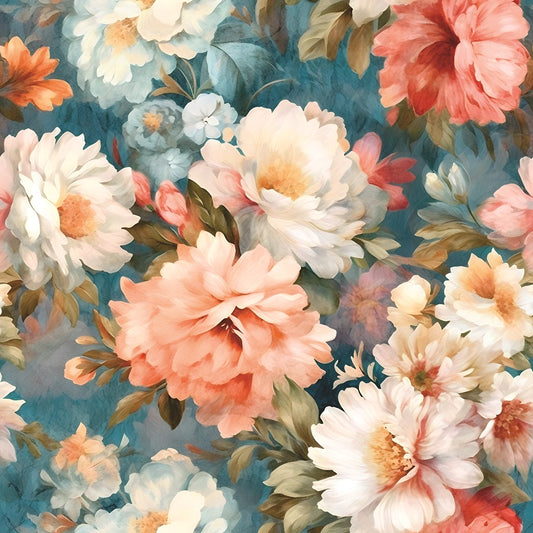 Blue Floral Rice Paper- 4 Sheets Seamless Printed Mulberry Paper 36gsm
