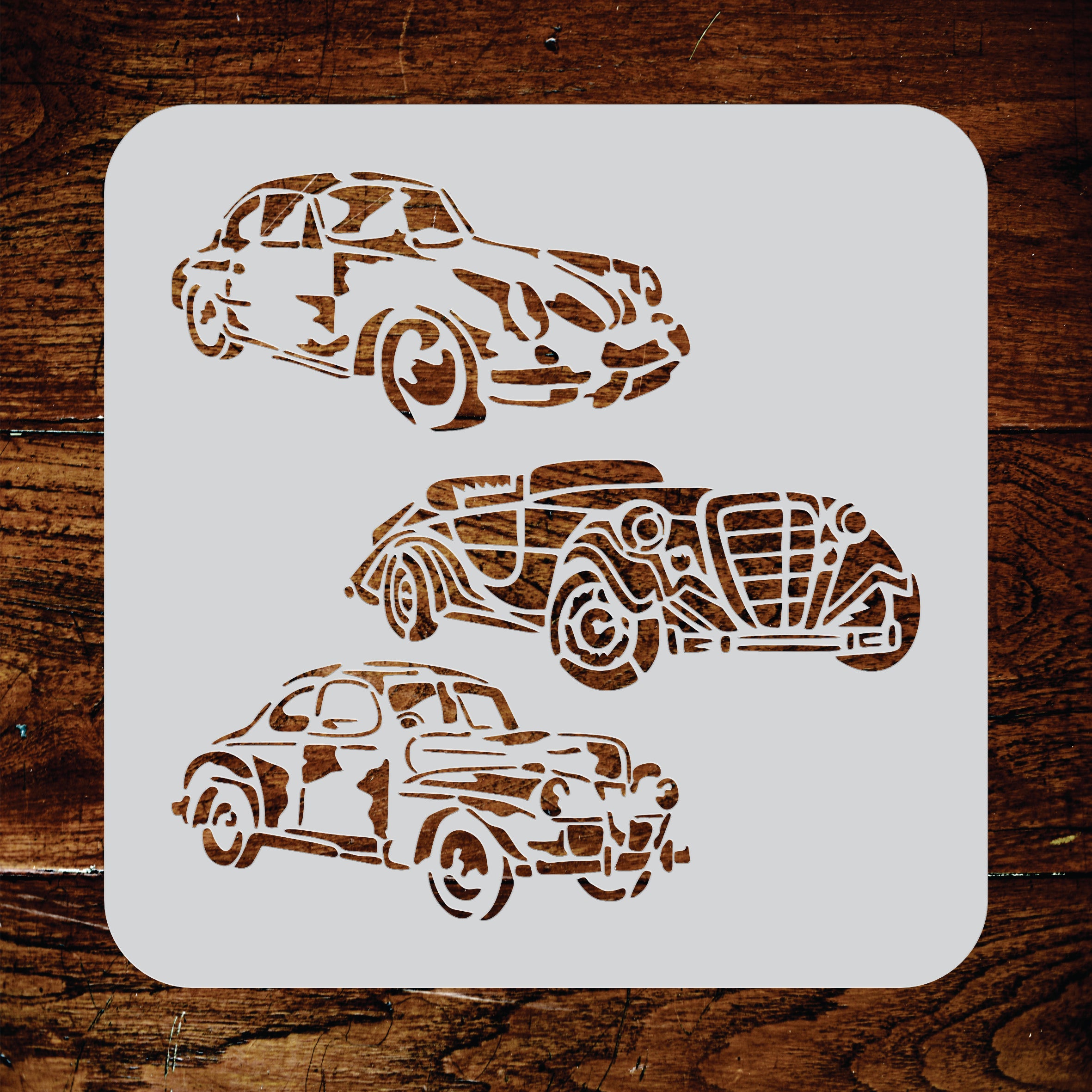 Vintage Cars Stencil - 3 Antique Automobiles