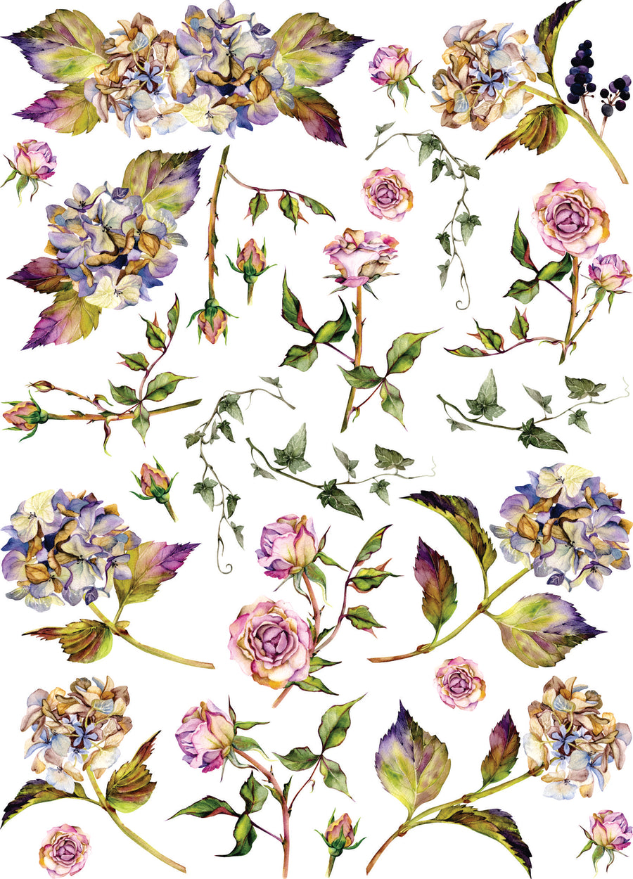 Dried Flowers Rice Paper, 11.5 x 16 inch - for Decoupage Furniture Crafts