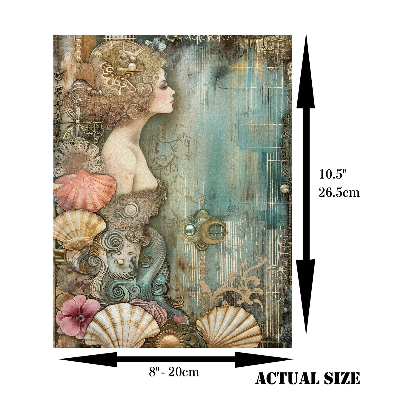 Mermaid Decoupage Rice Paper, 8 x 10.5 inch - for Scrapbooking Cards Crafts