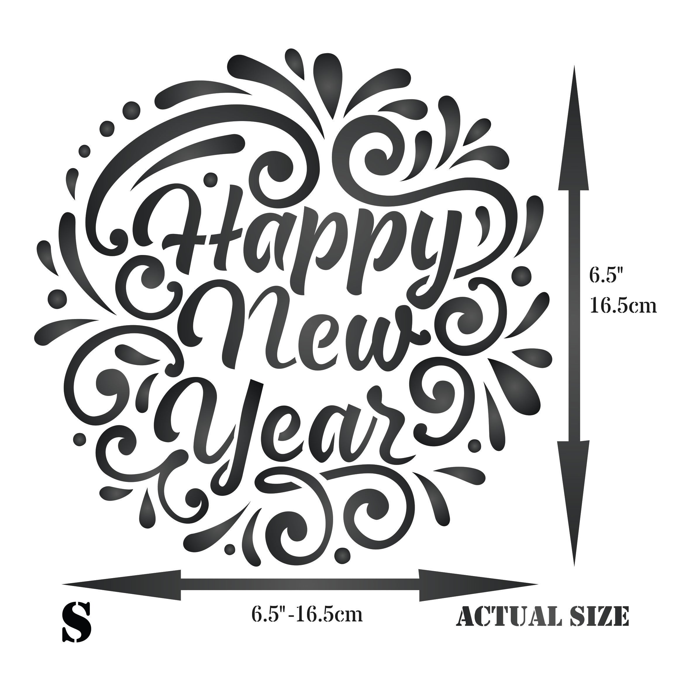 Happy New Year Stencil - New Year Sign Words