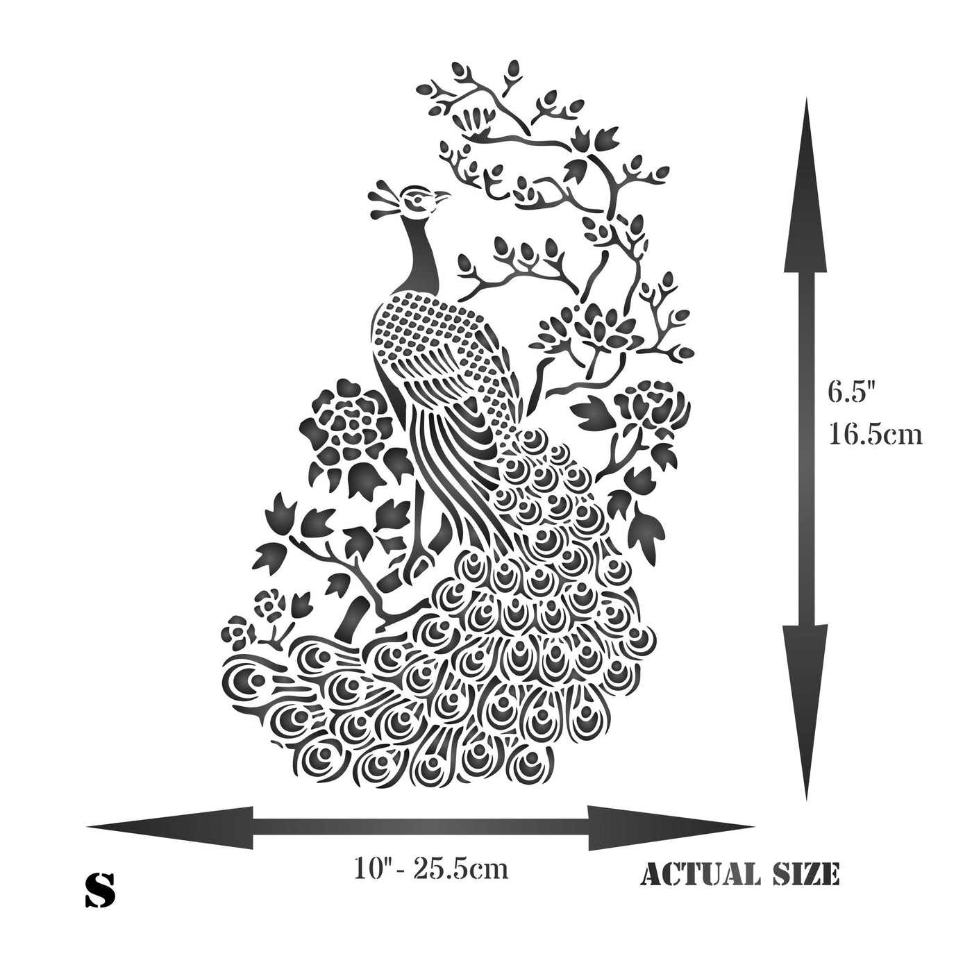 Oriental Peacock Stencil - Asian Peacock Bird and Flowering Tree