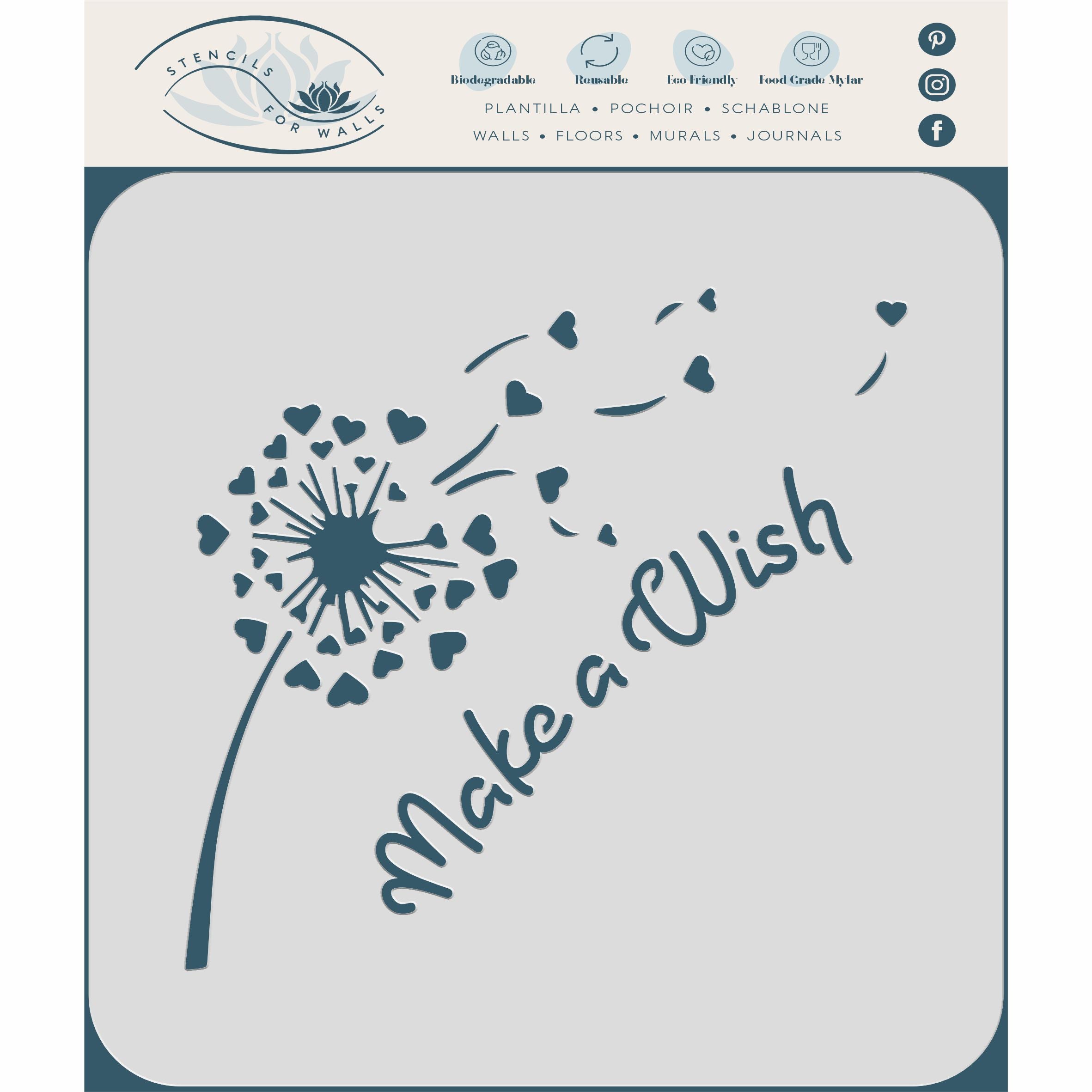 Make a Wish Stencil - Dandelion Heart Quote Card