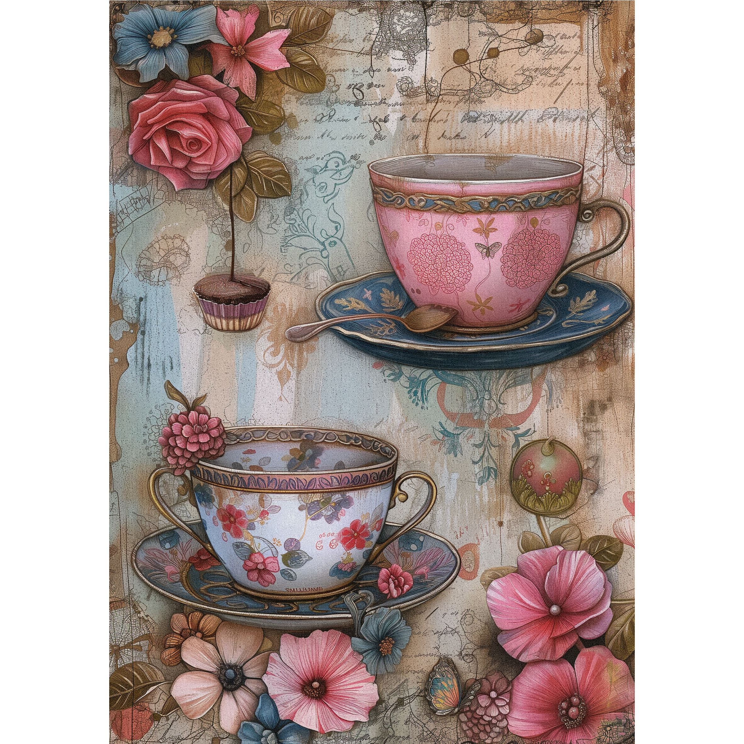 Tea Tand Macaroons Decoupage Rice Paper, 8 x 10.5 inch - for Scrapbooking Cards Crafts