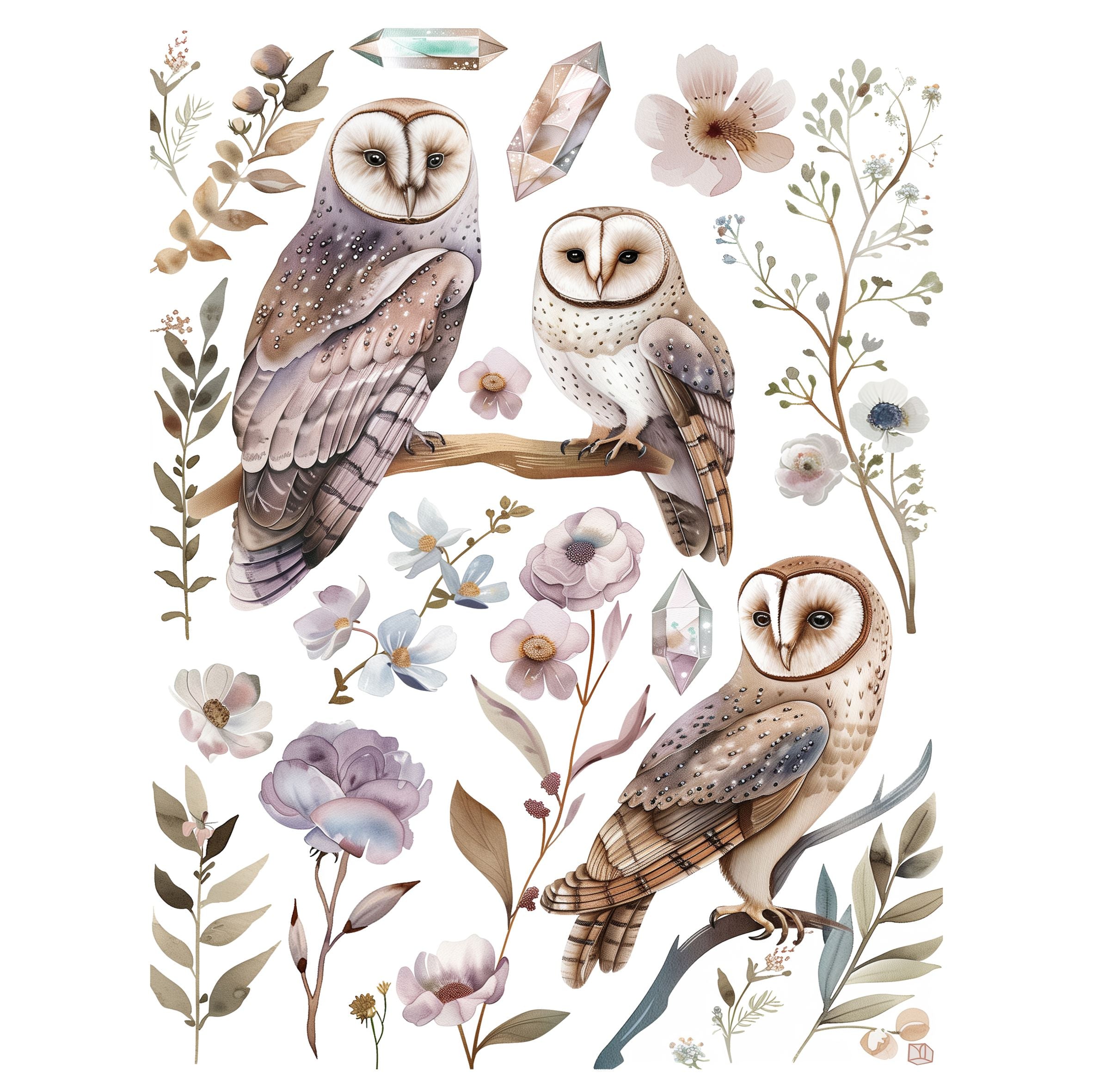 Owls Decoupage Rice Paper, 8 x 10.5 inch - for Decoupage Scrapbooking Craft