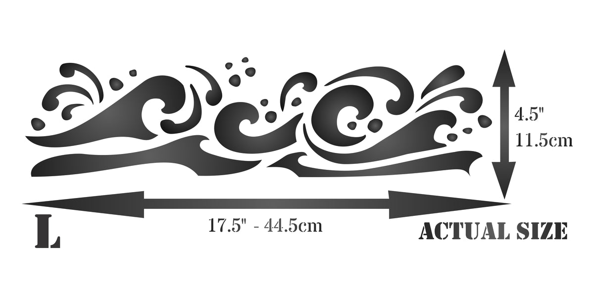 Wave Stencil, 55.88 x 15.24 cm - Sea Ocean Nautical Seashore Reef Border