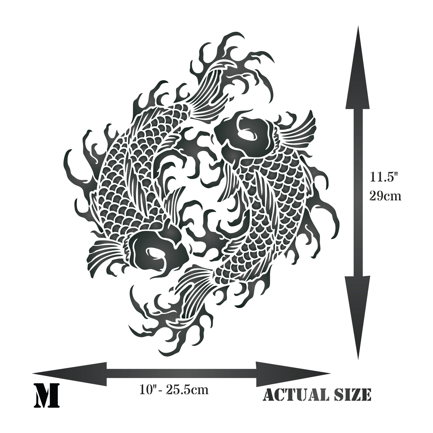 Japanese Koi Mandala Stencil - Koi Mandala Carp Harmony Yin Yang