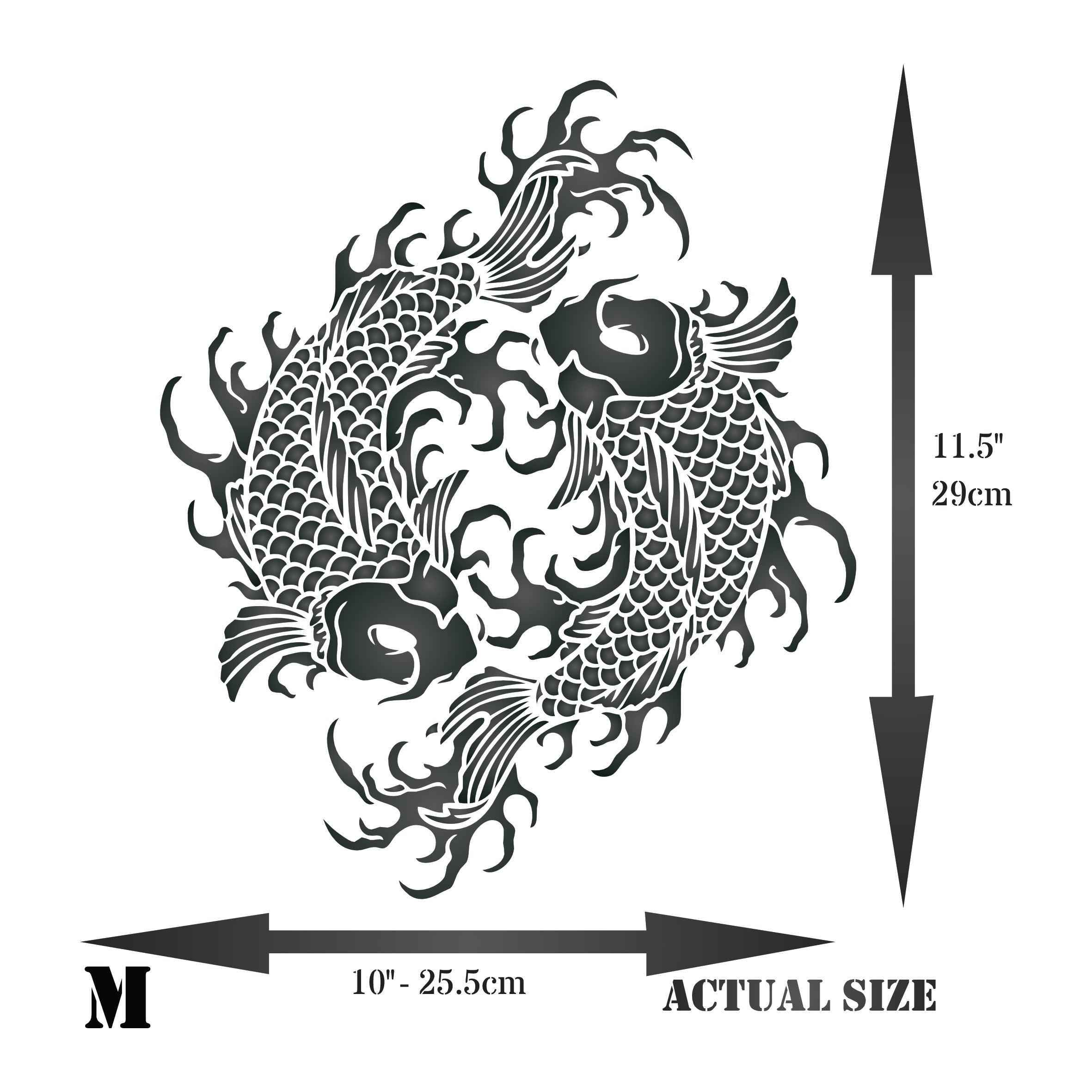 Japanese Koi Mandala Stencil - Koi Mandala Carp Harmony Yin Yang