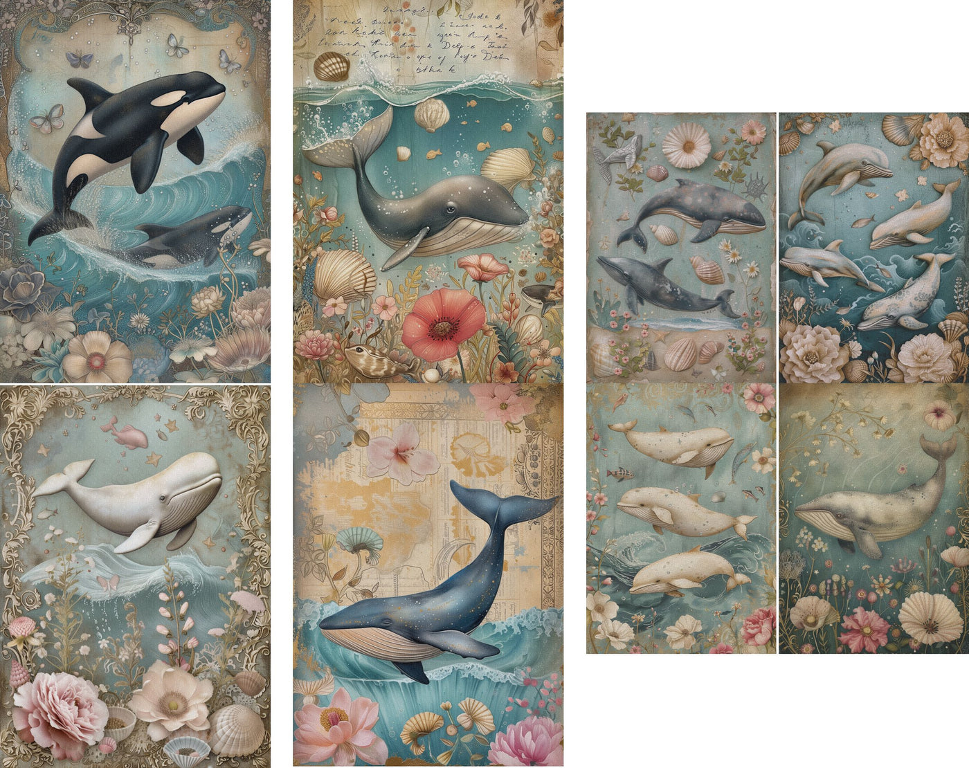 Whales Decoupage Rice Paper, 8 x 10.5 inch - for Scrapbooking Cards Crafts