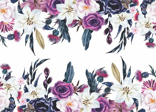 Gothic Floral Border Rice Paper- 20 Sheets Printed Mulberry Paper Border 36gsm