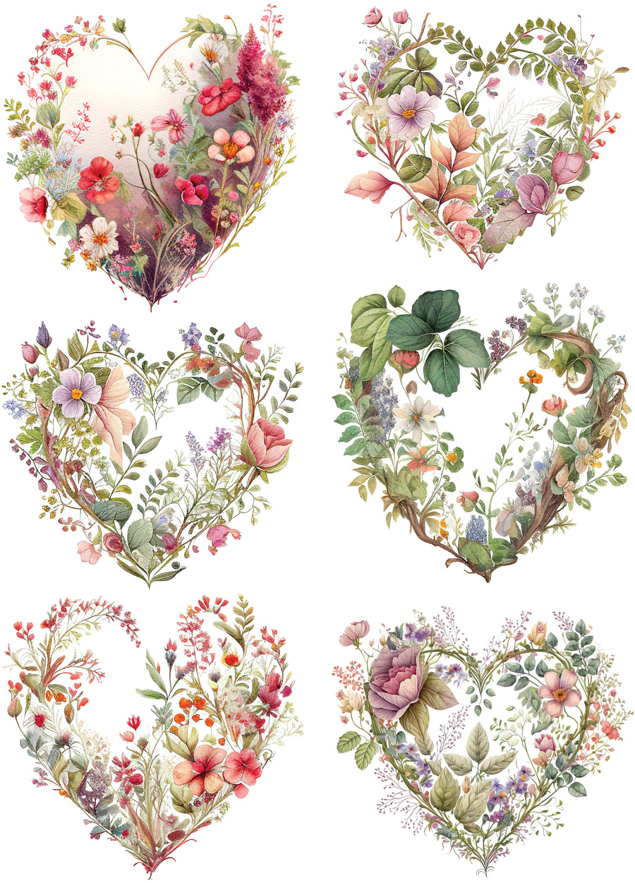 Floral Hearts Rice Paper, 11.5 x 16 inch - for Decoupage Furniture Crafts