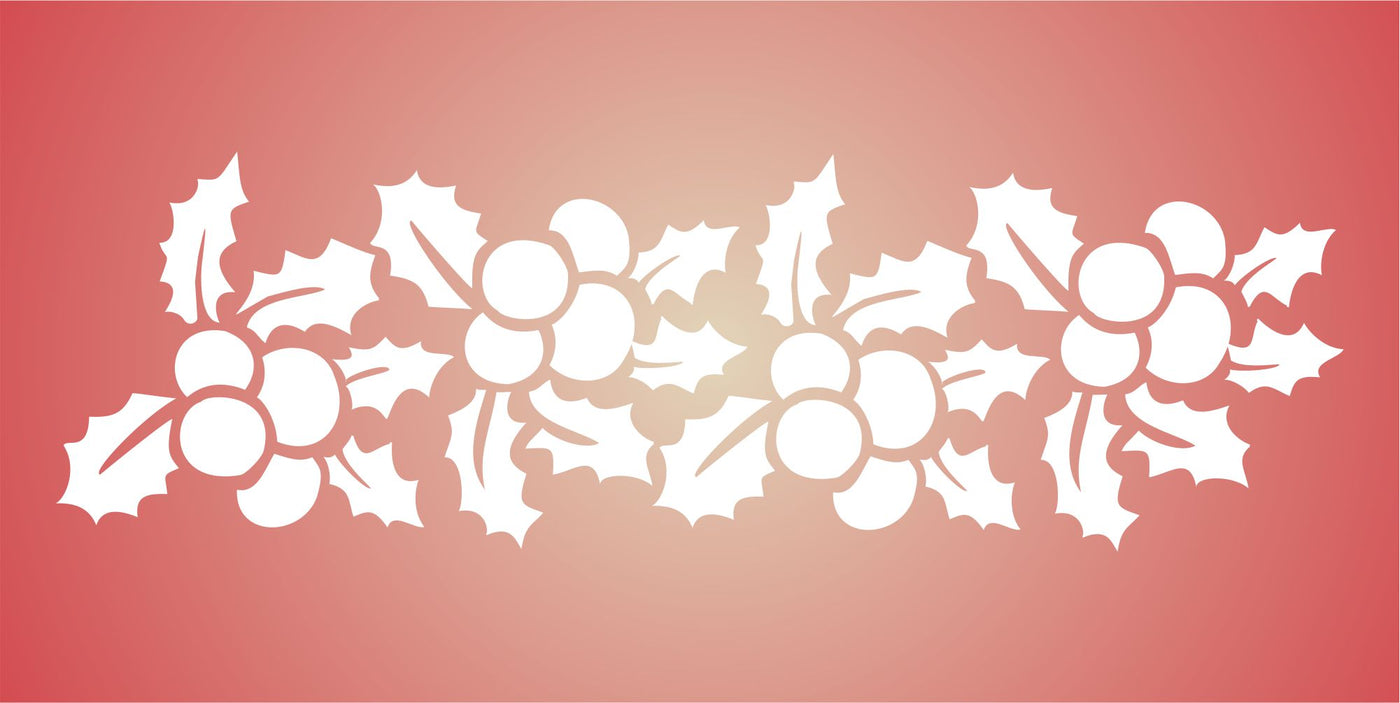 Christmas Holly Stencil, 10 x 3 inch - Holly Leaf Berry Border Christmas