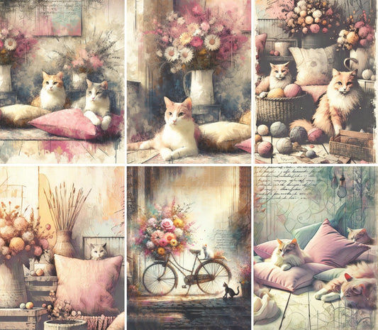 Comfy Cats Rice Paper, 20.32 x 26.67 cm - for Decoupage Scrapbooking Cards Crafts