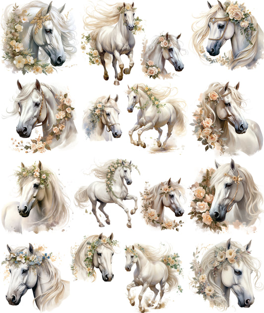 White Horses Mulberry Rice Paper, 29.21 x 36.83 cm - Decoupage Scrapbook Cards Crafts