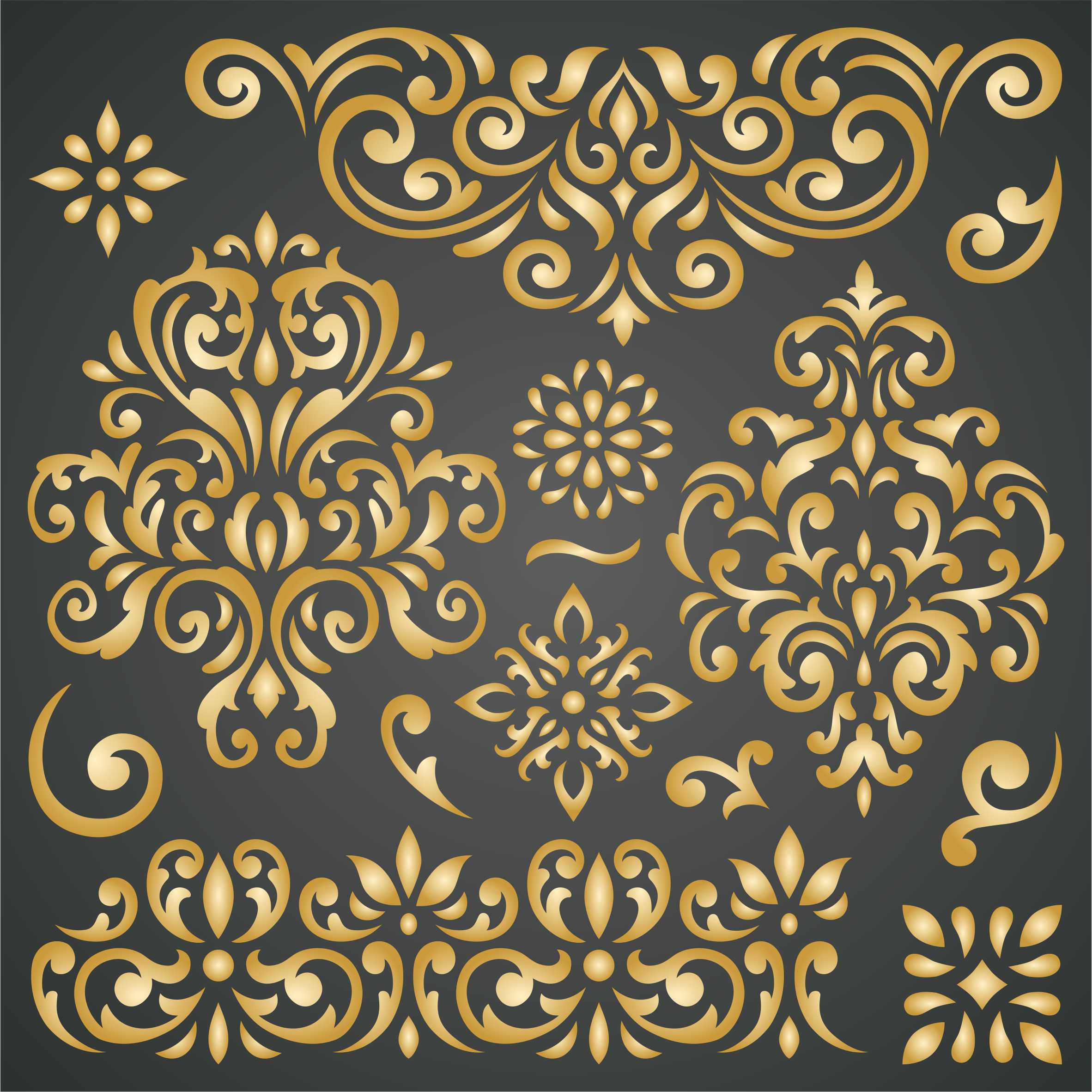 Damask Patterns Stencil - Vintage Flourish Scroll Element Damask Graphic